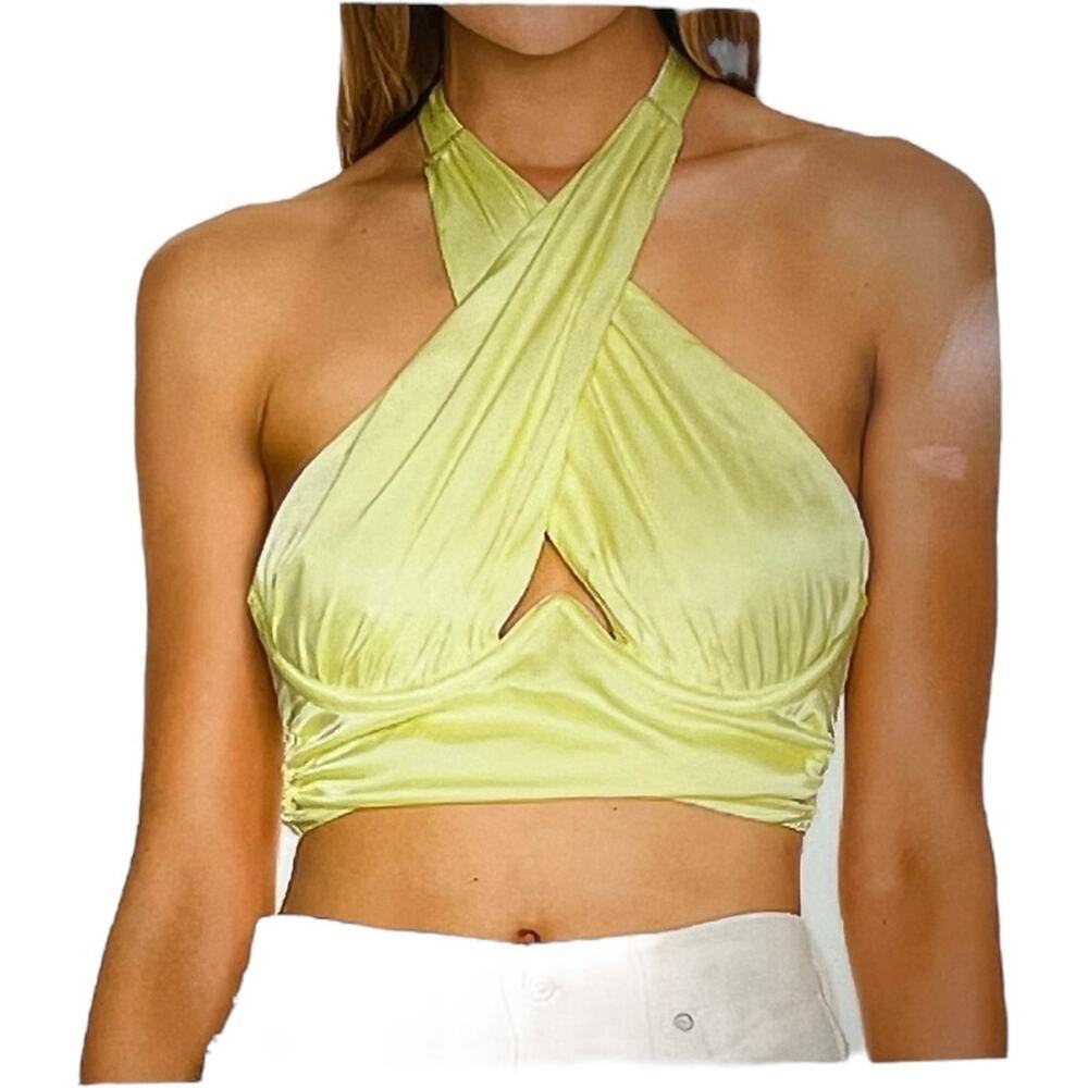 For Love and Lemons Ranna Halter Crop Top in Yellow Size Medium NWT
